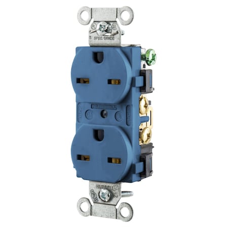 Hubbell Wiring Device-Kellems Duplex Straight Blade Receptacle, 6-15R, 15 A, 250V AC, 2 Pole, 3 Wire, Flush Mount, Grounded 5662BL